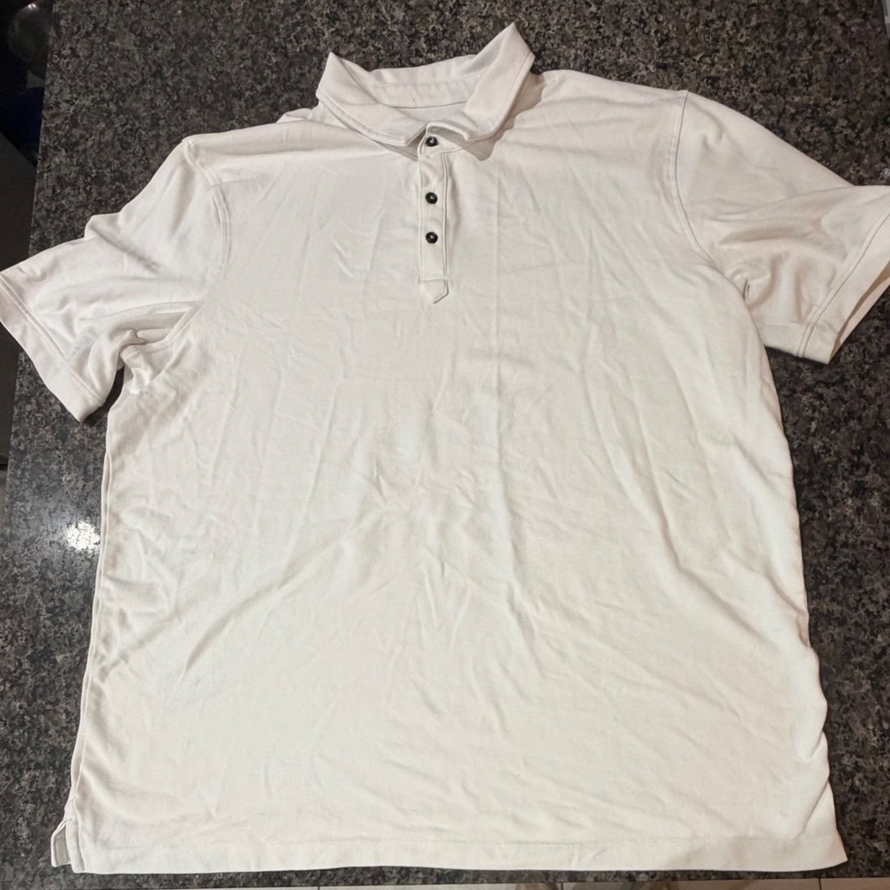 Lands End Mens White Short Sleeve Polo Shirt XL Tall Cotton Blend Pique Stretch
